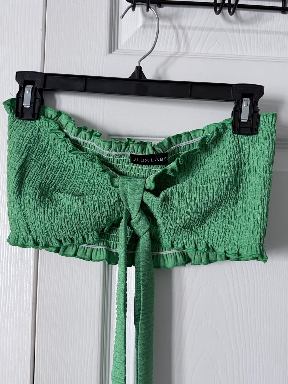 JLuxlabel Green Smocked Tie-Front Bandeau Top- Size Small - Picture 2 of 6